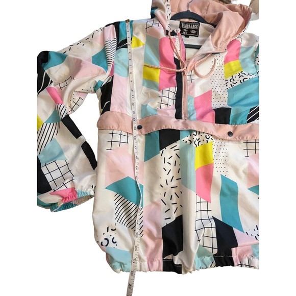 Blackjack 1999 Windbreaker Retro 90's Pattern Jacket Half Zip Hooded Women's L - Picture 4 of 8